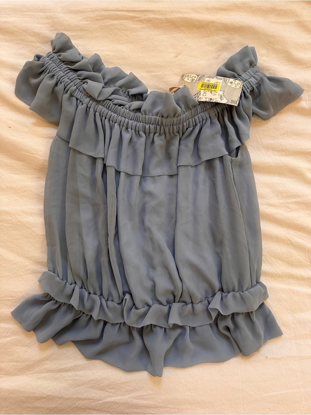 NWT Chelsea & Violet Light Blue Ruffled Off-Shoulder Blouse Size S